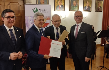 Freund DDr. Karl Anderwald mit LH Dr Peter Kaiser & den Landtagspräsidenten Christoph Staudacher und Ing. Reinhart Rohr
